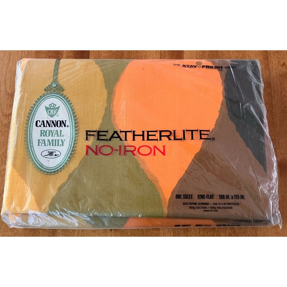 Cannon Featherlite King Flat Sheet Seven Seas 108x115" No Iron USA VINTAGE NEW